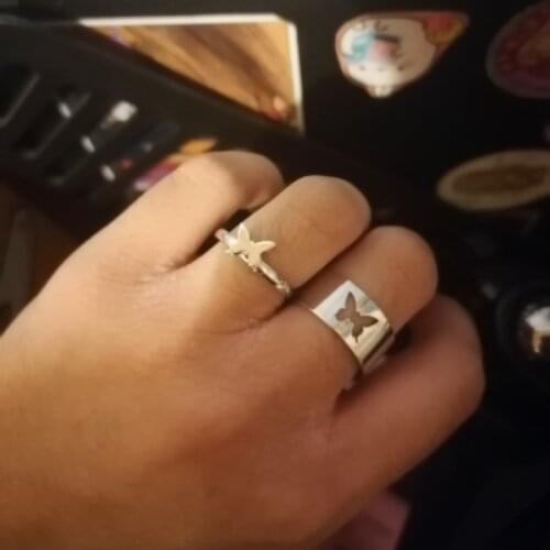 Trend Fashion Gold Butterfly Rings for Women and Men Couple Rings Set Engagement Wedding Punk Jewelry Adjustable Open Rings Set