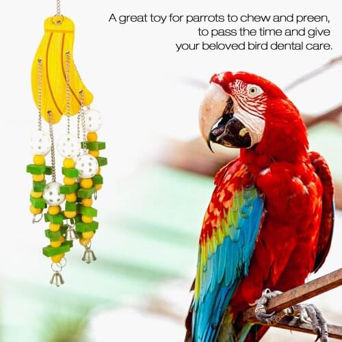 Colorful Parrot Chew Toys Natural Wooden Birds Banana Skewers Hanging Chewing Swings Cage Toy Pet Bird Climbing Game Supplies