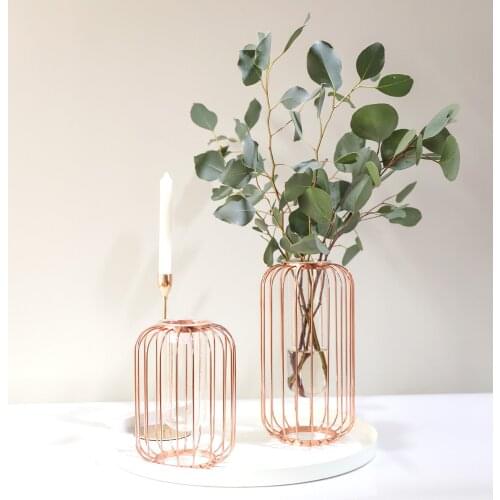 Creative Nordic Modern Minimalist Furnishings Decoration Test Tube Glass Vase Flower Stand Flower Arrangement Crafts Metal