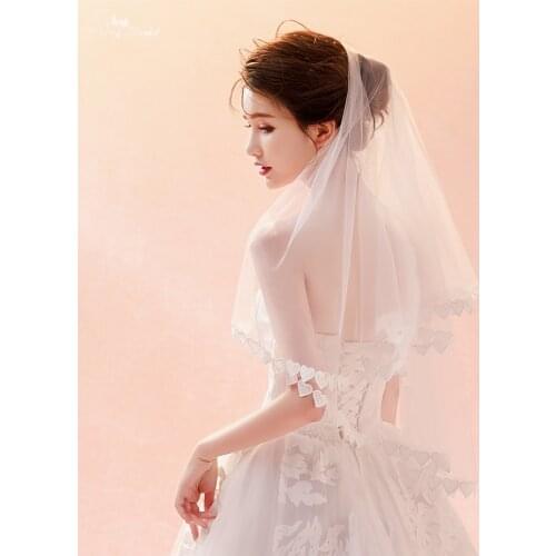 LZP349 Real Bridal Accessories Wedding Veil 1.5 Meters Small Love Design Bridal Veil Ivory Blusher Veil