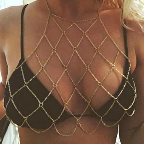 Fashion Geometric mesh body chain Sexy woman Beach Show Bikini Chest Belly Body Chains Chest Body Chain Jewellery