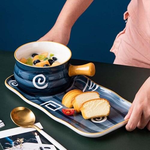 Japanese-style underglaze one-person food home breakfast set creative personality ceramic bowl retro oatmeal salad bowl dinner p
