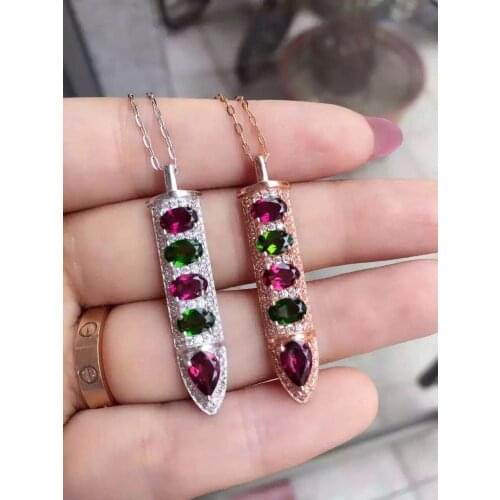 Natural multicolor tourmaline pendant S925 silver Natural gemstone Pendant Necklace trendy Luxury bullet Anchor women jewelry