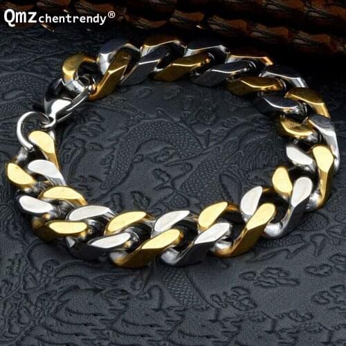 Stainless Titanium Steel Mens two Colors Cuban Link Chains Bracelet Polishing Bangles Pulseras Cowboy Trendy Male Jewelry