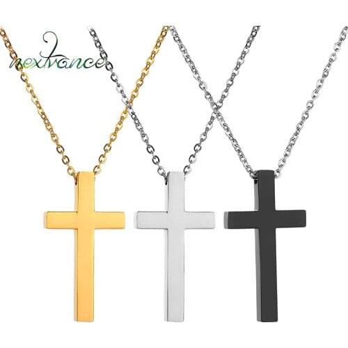 Nextvance Religious 3 Color Cross Necklaces&Pendants For Unisex Stainless Steel Simple Jesus Necklace Jewelry
