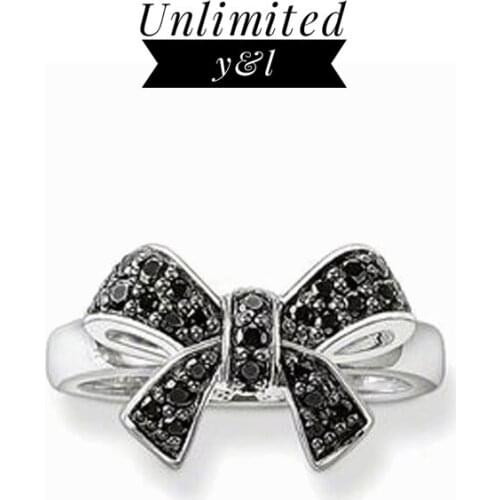 Black Bowknot Open Rings Cubic Zirconia Silver Fashion Jewelry Accessories for Women Eternity Love Gifts