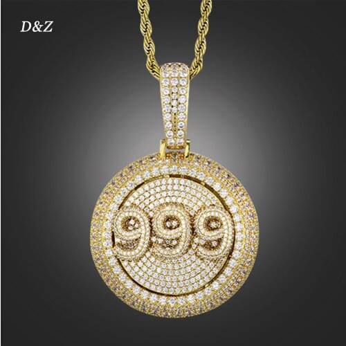 D&Z Custom Letters Numbers Rotatable Iced Out Bling Cubic Zircon AAA+ CZ Necklaces & Pendants For Men Women Jewelry Solid Back