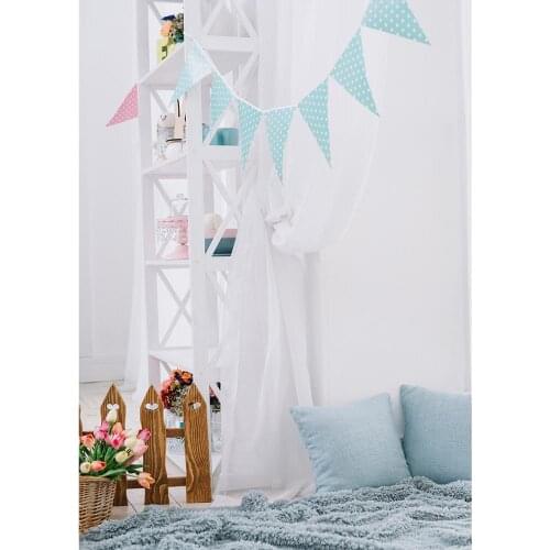 Easter Backgrounds Photography White Curtain Banner Tulips Photo Backdrops Photographic Photocall for Children Baby Family Party