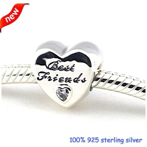 Fits Pandora Bracelets Friendship Heart Silver Beads With CZ 100% 925 Sterling Silver Charms DIY Women Jewelry Wholesale 09259