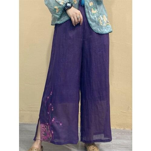 Retro Pants Women 2021 Summer Loose Casual All-match Trousers Ladies New Embroidery Vintage Pants