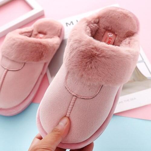 Women Winter Warm Plush Home Slippers Couple Bedroom Furry Flat Comfort Non-slip Shoes Ladies Casual Cotton Soft Slides Footwear