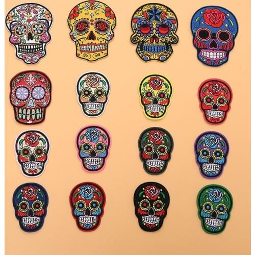 Embroidered Patches Sugar Skull Patch Mexico Day of the Dead Iron On Fabric Badges DIY Sewing Applique for Jackets Jeans