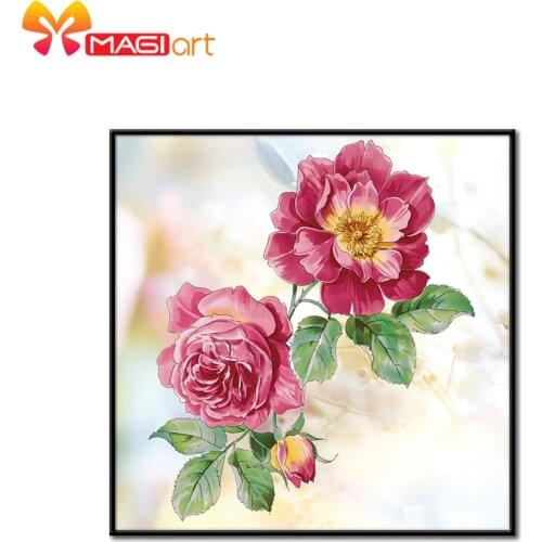 Cross stitch kits Embroidery needlework sets 11CT water soluble canvas patterns 14CT Floral style Two roses-NCMF194