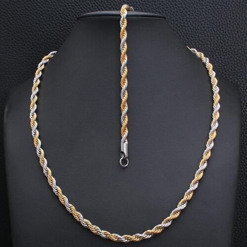 High Quality Fashion Stainless Steel Jewelry Set 60CM Chain Necklace Bracelet For Man Party Gift SFHKBTJP