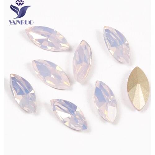 YANRUO 4200 Navette Rose Water Opal Top Diamond Sewn Horse Eyes Glass Sewing Claws For Wedding Dress Decoration