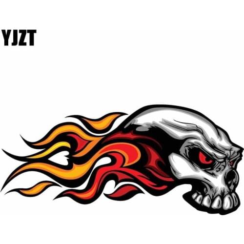 YJZT 15.2CM*7CM Flaming Skull Motorcycle Windows Car Sticker Decal 6-0716