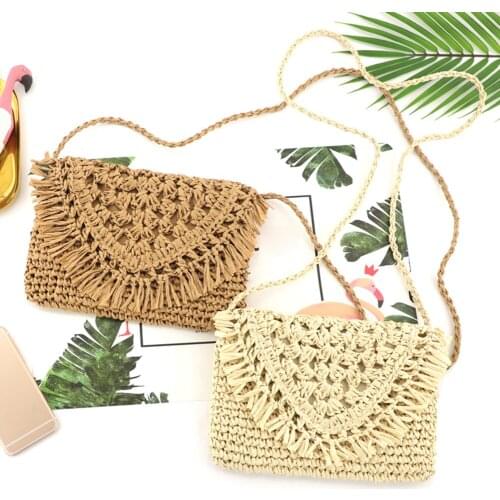 New Womens Bag Beach Woven Shoulder Handbag Summer Travel Tassels Straw Totes Weaving Tassels Crossbody Messenger Bag