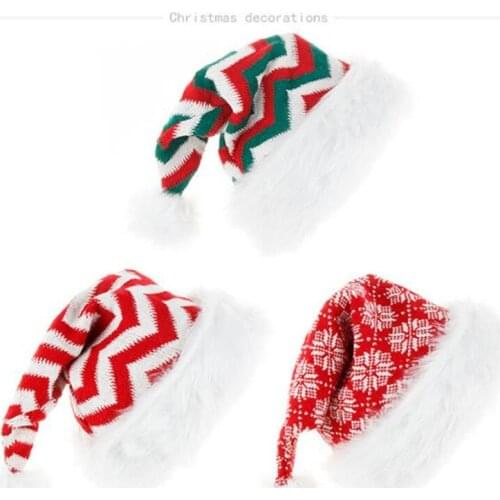 Knitted Christmas Hat Christmas Plush Striped Hat Santa Holiday Decoration Adult Soft Plush Christmas Hat