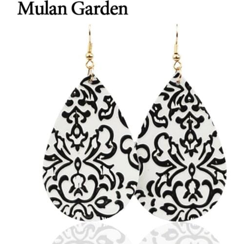 M&G Real Water Drop Earrings Leather for Women Fashion Statement Drop Dangle Earrings Leather Feather Jewelry Accessories Gifts