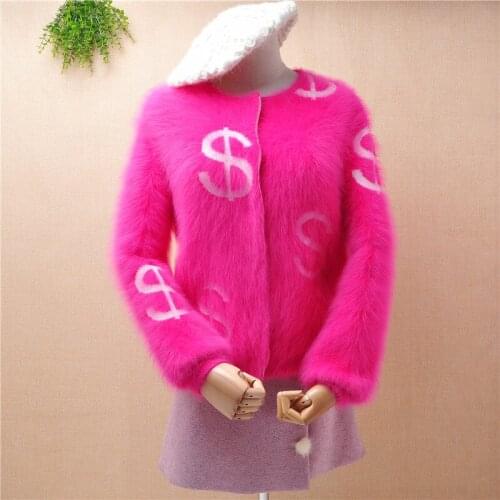 Ladies women fashion hairy fuzzy mink cashmere knitted slim short cardigans angora rabbit haie winter jacket coat sweater pull