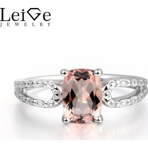 Leige Jewelry Natural Pink Morganite Gemstone Engagement Romantic Rings 925 Sterling Silver Fine Jewelry