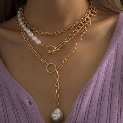 DIEZI Elegant Baroque Imitation Pearl Choker Cross Chain Necklace For Women Water Drop Tassel Pendant Necklace 2021 New Jewelry