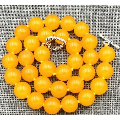 10mm natural yellow jade Gemstone Necklace 18 " Tibetan silver love clasps