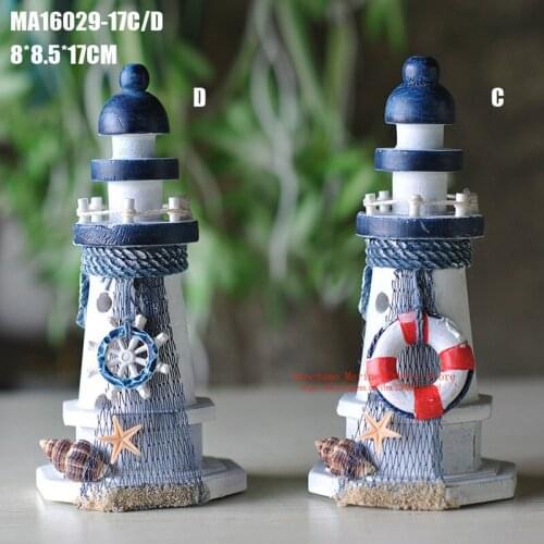 17CM Mediterranean Style Creative Wood Lighthouse Model 1PC Handmade Beacon Nautical Home Decoration Wedding Gift Crafts