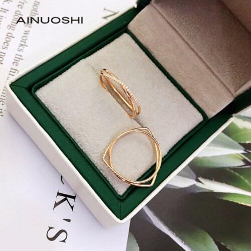 AINUOSHI Handmade18K Gold 0.078ct Round Cut Real Natural Diamond Wedding Engagement for Women ClassicThin Pave Ring Fine Jewelry