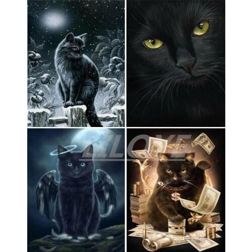 Animal DIY 5D Diamond Painting Full Square/Round Mosaic 3D Embroidery Black Cat Christmas Art Pictures Decor Sticker Gift CV588