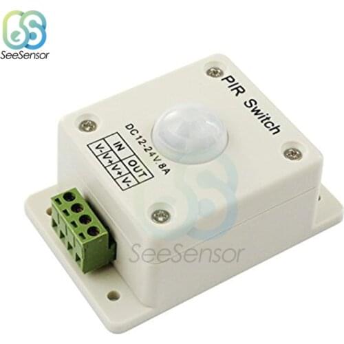Automatic Adjust PIR Motion Sensor Switch IR Infrared Detector Light Switch for LED Strip Light Lamp DC 12V 24V 8A