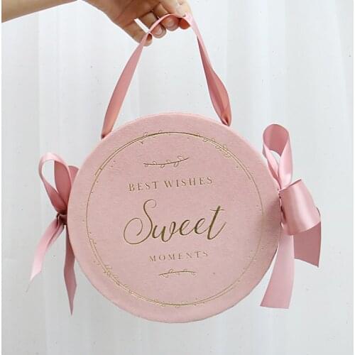 Velvet Candy Gift Box Bowknot Ribbon Christmas Wedding Companion Gift Round Souvenir Boxes Packaging Valentines Day Flower Box