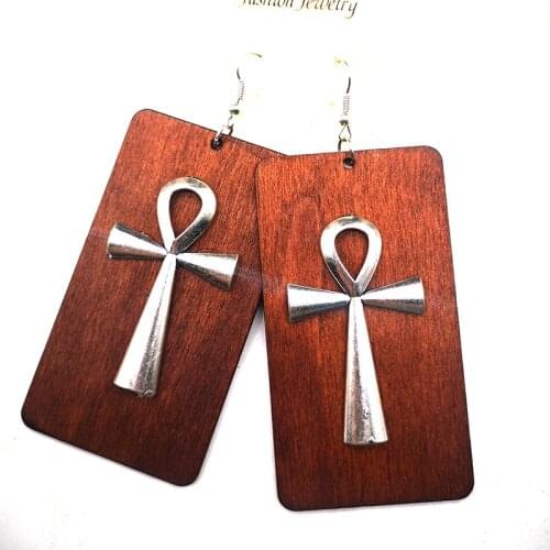 Free shipping! newest Metal Ankh Wooden Earrings can mixed colors