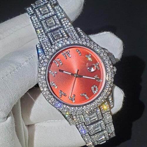 Hiphop MISSFOX Brand Iced Out Diamond Watch Men Quartz Silver Arabic Watches Micropave 5A CZ Stainless Steel Watch Clock relogio