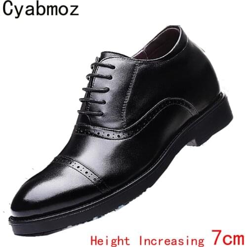 Cyabmoz Genuine Leather Men Shoes Height Increasing Invisibly Elevator Mens Shoes 7cm Carved Man Dress Work Wedding Party Shoes
