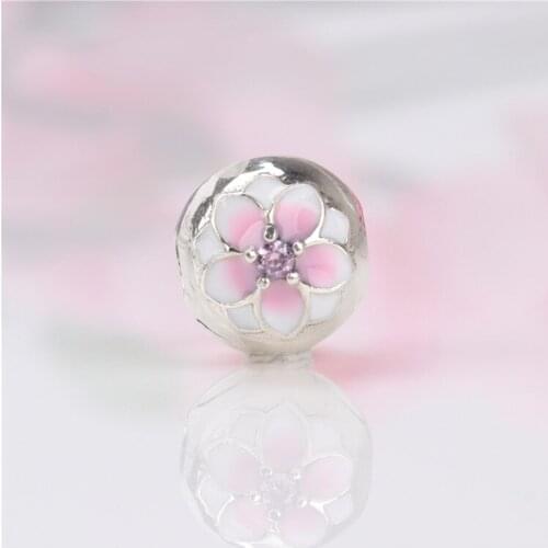 S925 Sterling Silver Spring Magnolia Clip Positioning Buckle Beads Fit Original Bracelet Pendant Diy Jewelry Charms Gift