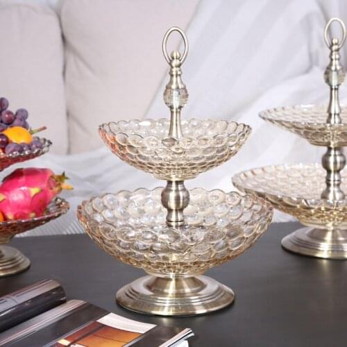 1 Set Europe High quality golden Double layer Crystal glass fruit tray Candy tray Dessert plate snacks Candy dish Tray