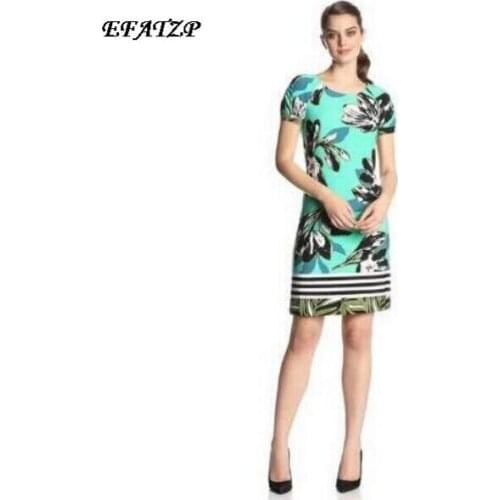 European High Quality Designer Dress Short Sleeve Flowers Print Signature Knee Length Jersey Silk Dress Vestido XXL