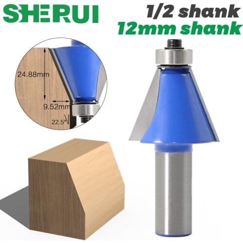 1pcs Set12mm Shank 1/2" shank Chamfer Router Bits 22.5 Degree Milling Cutter for Wood Woodorking Bit Machine Tools
