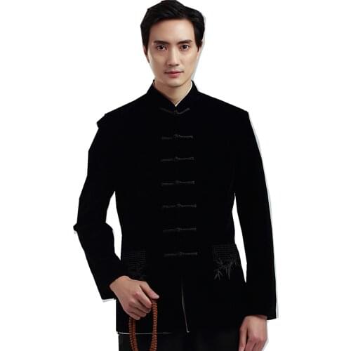 Shanghai Story Long Sleeve Chinese Traditional clothing Chinese Button Mens Black Jacket mandarin collar kungfu Jacket for man