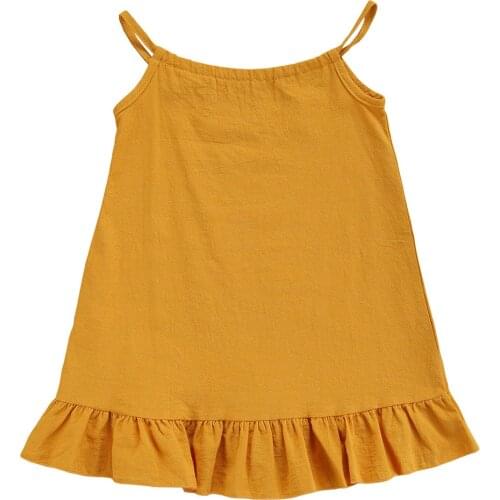 Infant Kids Baby Girl Summer Sleeveless Dress, Spaghetti Strap Solid Color Ruffle Hem A-Line Dress 2-7T