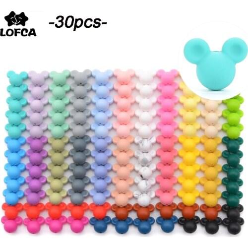 LOFCA 30pcs Silicone Beads BPA Free Cartoon Baby Teething Toys Food Grade Silicone Nursing Necklace Making Pacifier chain