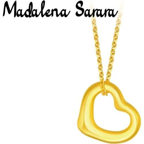 MADALENA SARARA Pure Gold Circle Heart Pendant 18k Pure Gold Chain Necklace Small Clavicle Water Wave Necklace