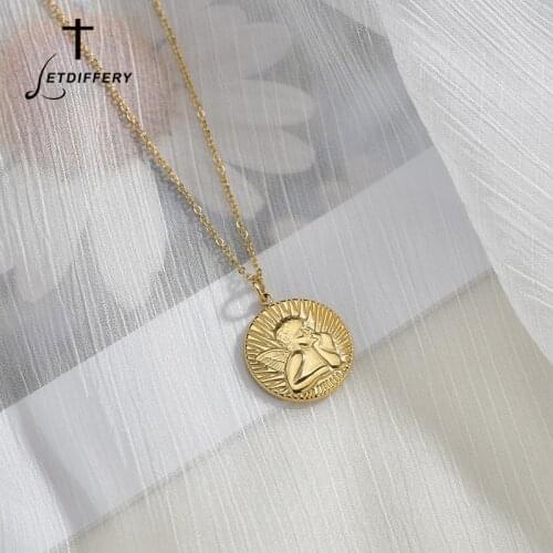 Letdiffery Cute Angel Pendant Necklace Golden Stainless Steel Cupid Women Jewelry Girlfriend Gifts