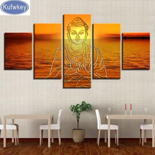 5Panels buddha 5d diy diamond painting Religion icon full square/round diamond embroidery rhinestones mosaic full layout display