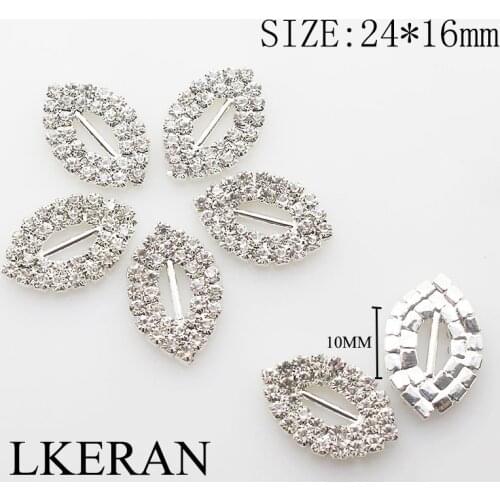 New 24*16MM 10Pcs Double row Rhombus Rhinestone Buckles Ribbon Slider Clothing Wedding Invitation Card Hair Craft Accessories
