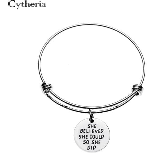 SHE BELIEVED SHE COULD SO SHE DID adjustable BANGLE women round statement bracelets pendants best friend sis forever Bangle girl