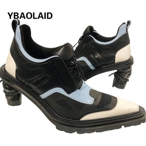 Autumn and Winter New Pointed High-heel Martin Boots with Mixed Colors and Special-shaped Heel Boots Motorcycle Boots