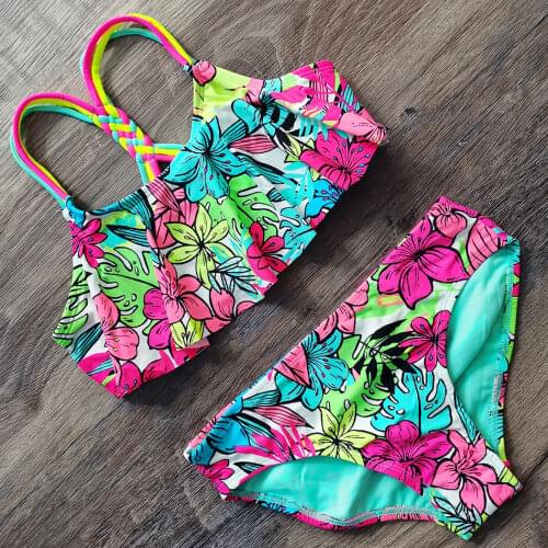 5-18 Years Girl Swimsuit Tropical Plant&Flower Teenage Girl Bikini Set Two Piece Childrens Swimwear Young Girls Bathing Suit