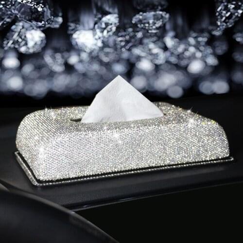 Full Diamond tissue box Auto interior Accessories crystal Ornament Napkin box tray Block type Storage Car ideas Purple Pink New